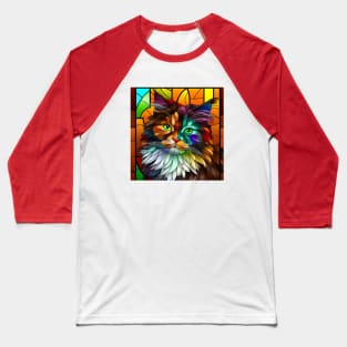 Multi-Colored Stained Glass Cat Baseball T-Shirt